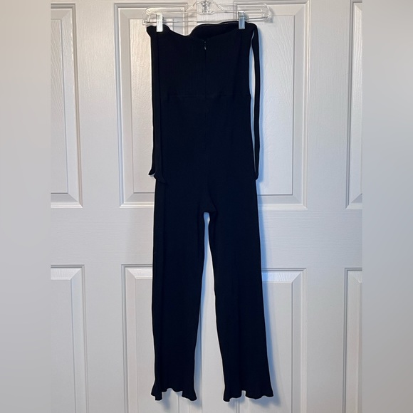 NBD Eden Jumpsuit Black Revolve Ribbed Off Shoulder Cropped Tie Size S - Picture 3 of 6